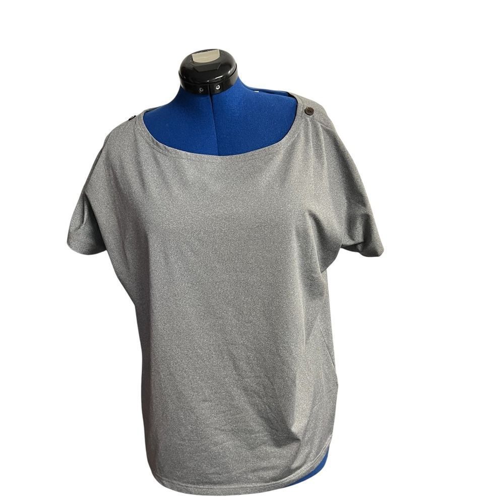 SOFTYPICAL Women's Gray Faux  Button Detail Short Sleeve Blouse Top‎ Size L/XL